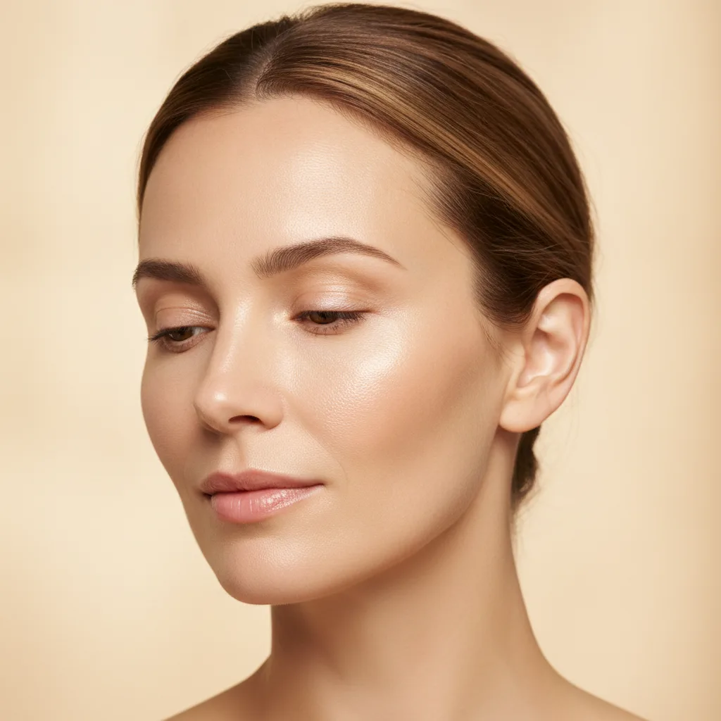 Dewy porcelain skin close-up